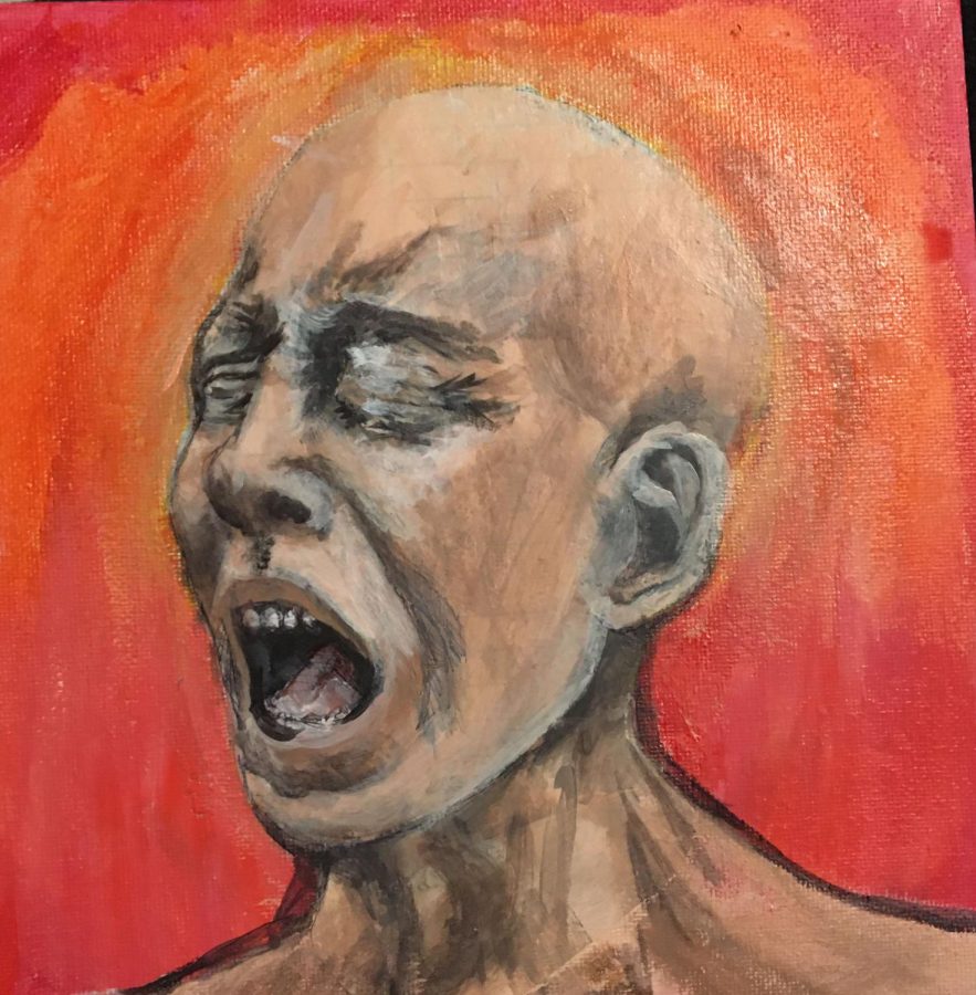 Avery Adelman ’23 created this piece in an exercise of portraying existential dread. | Photo courtesy of Avery Adelman 23