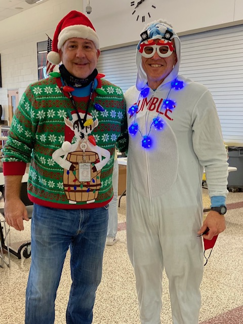 Leading up to Winterfest, Mr. Feeney and Mr. Kline spoke on the morning announcements to build excitement. | Photo courtesy of