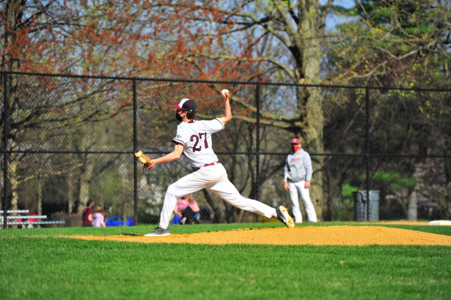 Senior Jake Krimsky mid-pitch during a home game last spring. | Photo courtesy of 